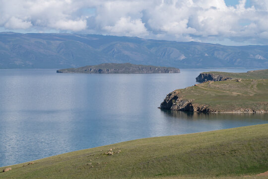 On Olkhon island on a September day. The shore of Baikal lake. Irkutsk oblast, Russia
