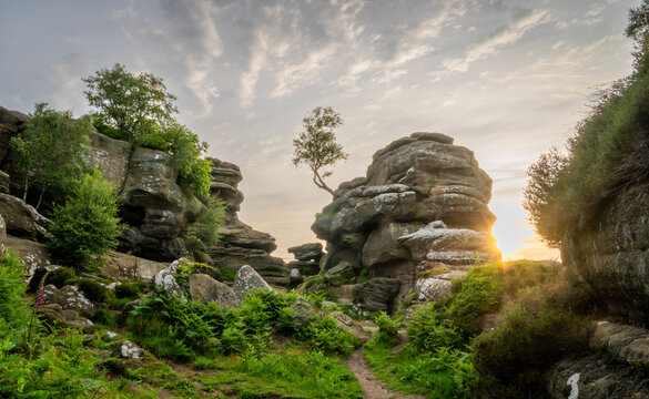 Views of Brimham Rocks at sunrise in Yorkshire England