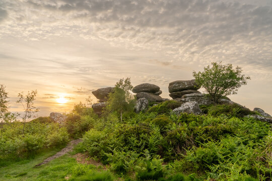 Views of Brimham Rocks at sunrise in Yorkshire England