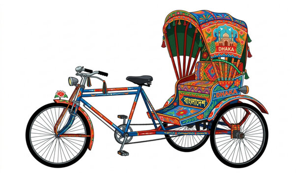 Dhaka Bangladesh Traditional Rickshaw Flat Vector Urban Street Culture Illustration
