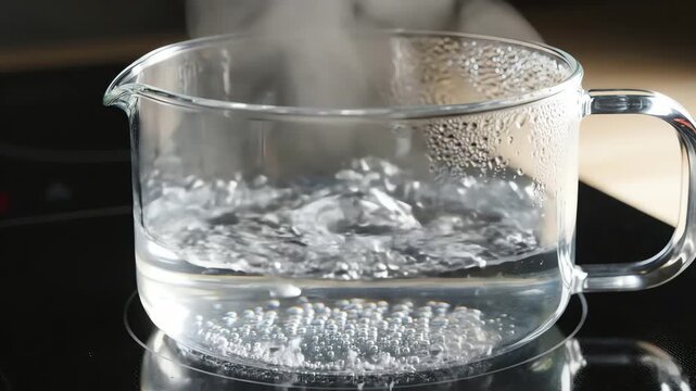 Boiling Water in Glass Pot Close Up