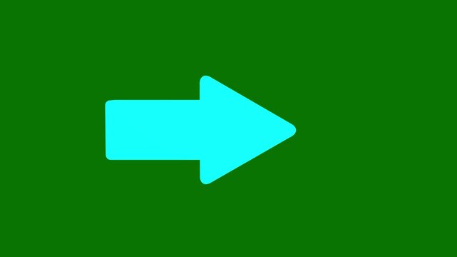 Animated 3D right arrow cyan color pointing on green background. arrow bouncing left to right. animation