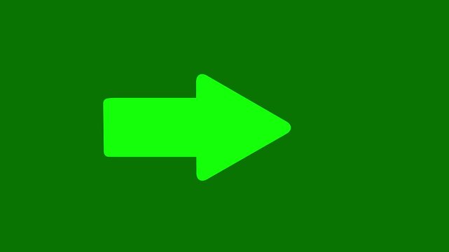 Animated 3D right arrow green color pointing on green background. arrow bouncing left to right. animation