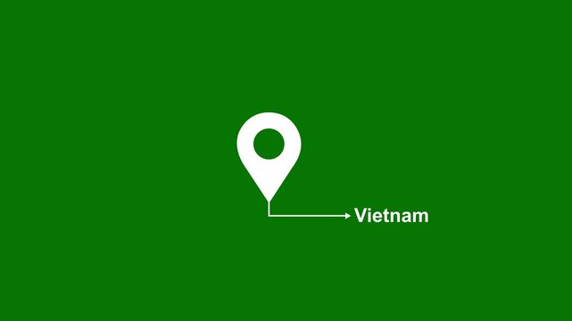 This is a United States state. of the city of Vietnam on green background. location icon animation. Country GPS location tracking icon. animation