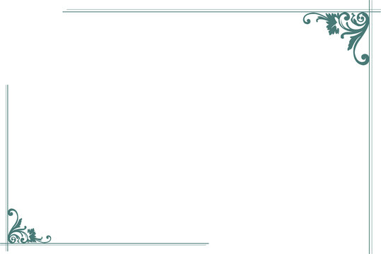 Elegant Green Vintage Certificate Frame with Ornate Floral Corner Borders. Design print for greeting cards, wedding invitations, restaurant menu, royal certificates. Set 302

