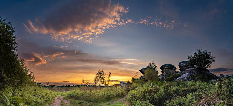 Views of Brimham Rocks at sunrise in Yorkshire England