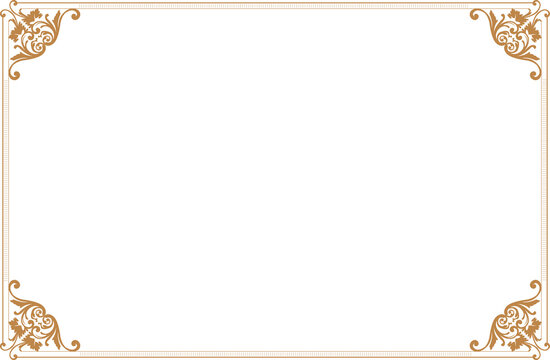 Elegant Gold Vintage Certificate Frame with Ornate Floral Corner Borders. Design print for greeting cards, wedding invitations, restaurant menu, royal certificates. Set 309