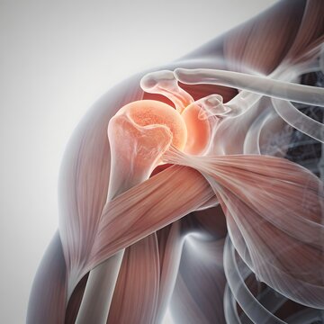 Shoulder ligament tendinitis illustration with painful joint and muscle strain