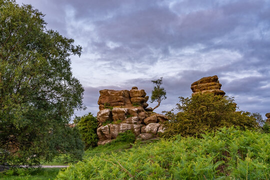 Views of Brimham Rocks at sunrise in Yorkshire England