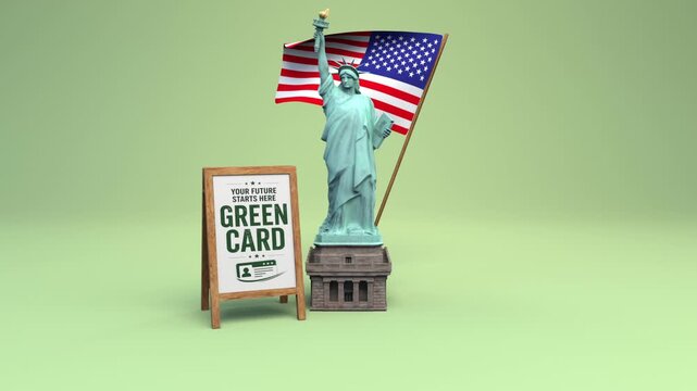 USA green card promotion poster &ndash; 3d render looped.