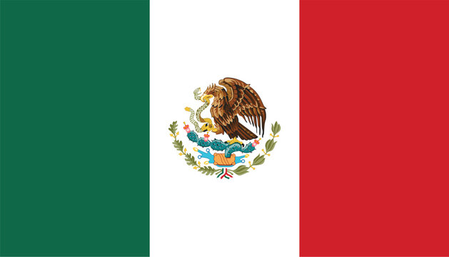 The national flag of mexico featuring the mexican coat of arms with an eagle snake and cactus
