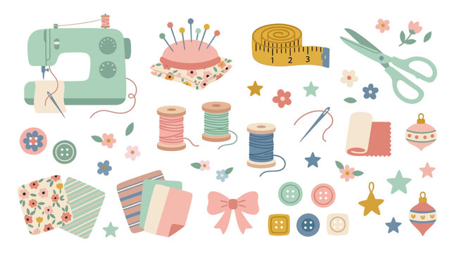 Sewing machine and accessories collection.