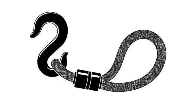 Minimal black silhouette icon, simple flat vector, bold black shape, no, no shading shook attached to a braided rope loop with a black sleeve, on a, flat icon style