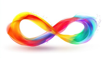 Obraz premium Vibrant infinity symbol created with colorful flowing brush strokes of paint, displaying a spectrum of hues against a clean white background.