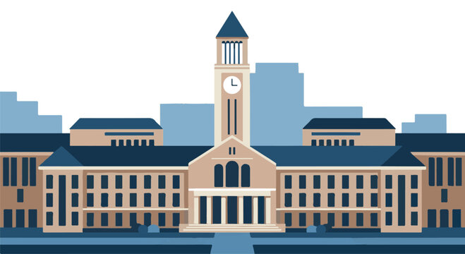 City skyline with clock tower, modern urban landscape