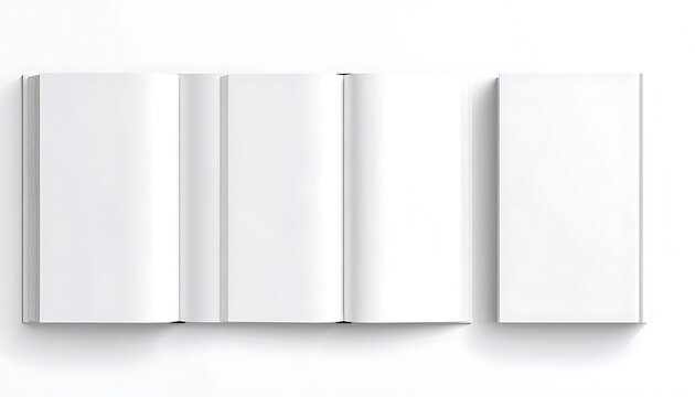 Open blank book with empty white pages facing upwards, cover closed next to it, simple layout