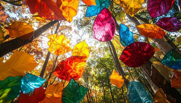 Colorful Canopy - A Vibrant Display of Translucent Leaves in the Forest.