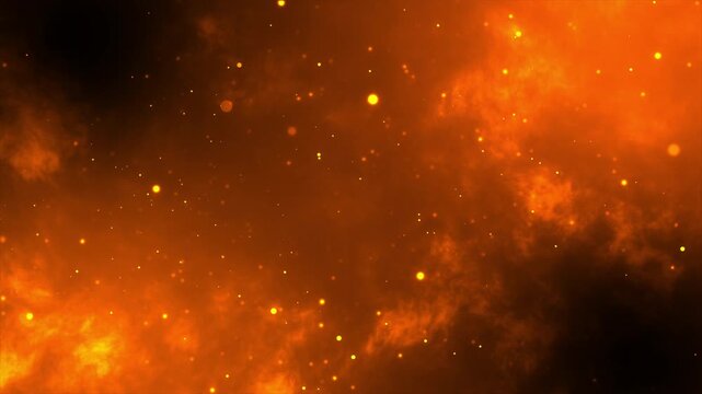 Orange fire sparks cinematic nebula background glowing particles smoke dust ideal for dynamic motion graphics or intense dramatic scenes.