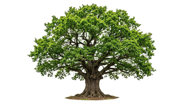Canopy Tree, Botanical Element, Large green canopy tree with thick trunk, isolated on transparent background