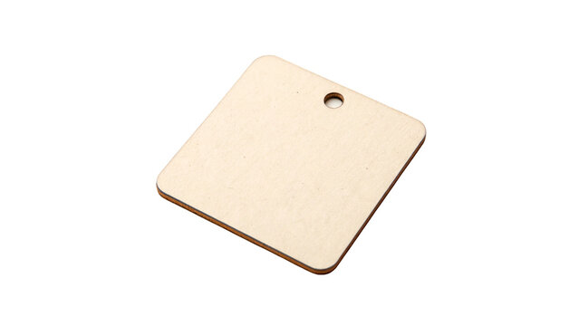 Square blank light wooden coaster or label tag mockup template isolated on transparent background Png cut out