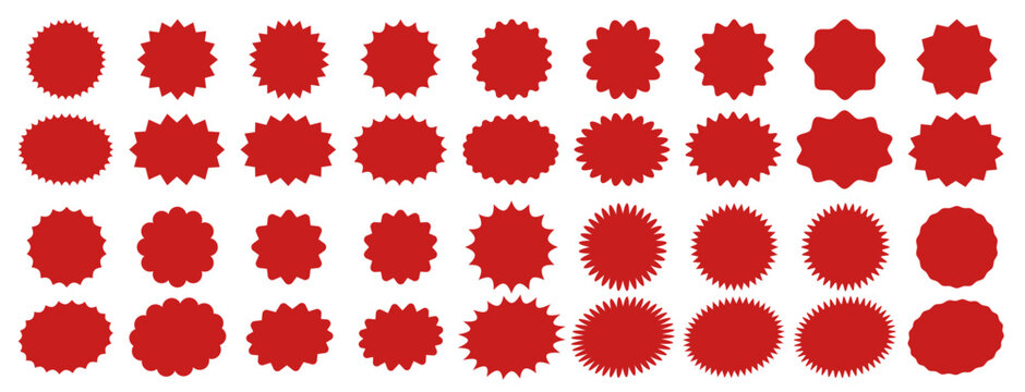 Red starbursts sale badge blank sticker price tag discount label promo button empty special offer sign retail marketing element isolated flat design templates shape graphic bundle