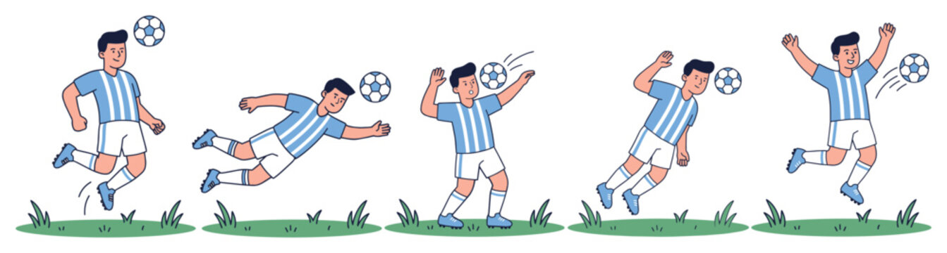 Football player in action, sequence of moves