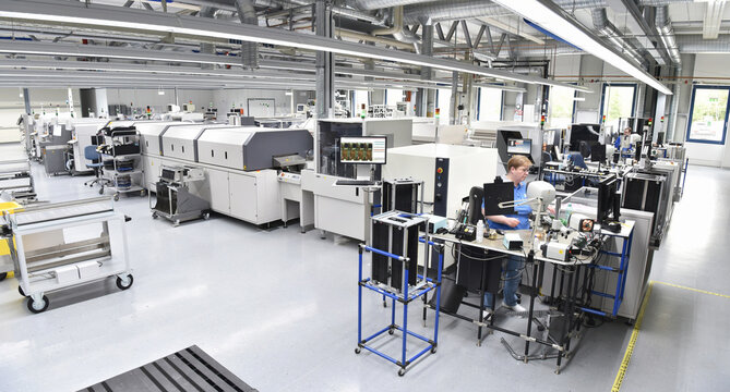 modern industrial factory for the production of electronic components - machinery, interior and equipment of the production hall