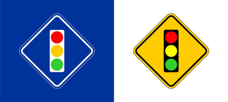 Traffic signal ahead warning sign displaying road safety light symbol icon for street navigation driving guide infographic presentation graphic design illustration element clip art.