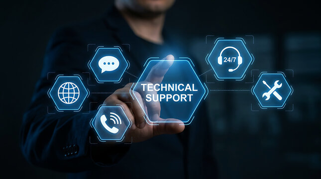 24 7 Customer Support Service Concept with Digital Clock and Online Assistance