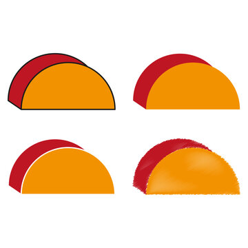 Orange vector pie chart slice features dynamic semicircular curve. Bright red half shape promotes modern statistic presentation.