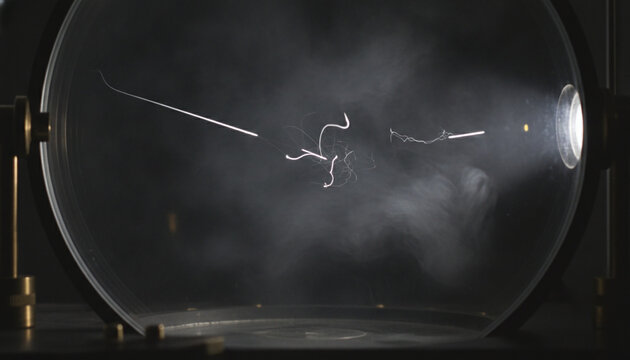 Wilson cloud chamber physics experiment with ionizing radiation particle tracks