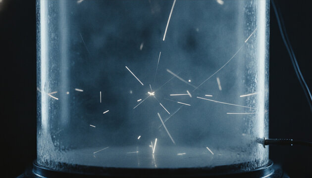 Wilson cloud chamber physics experiment with ionizing radiation particle tracks
