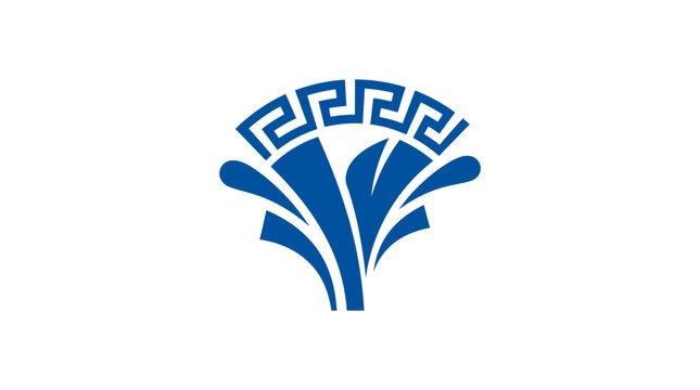 Blue Fountain Logo Design with Greek Key Pattern.