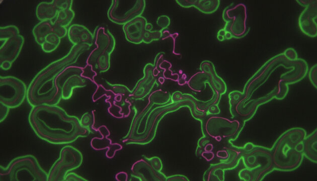 Microscopic serpentine magnetic domains in garnet film under polarized light