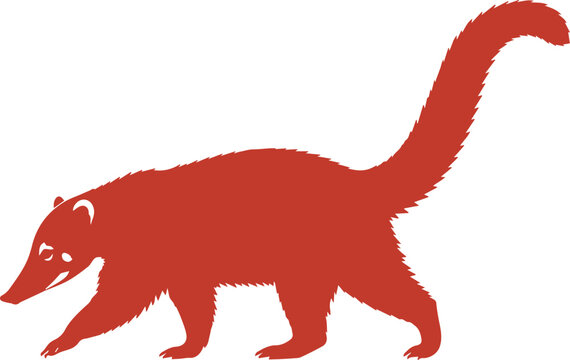 Red coati silhouette vector, walking South American coatimundi animal profile, wild mammal graphic for nature branding and conservation logos isolated PNG with Transparent Background