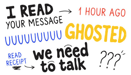 Obraz premium Hand drawn typography about digital communication anxiety and ghosting