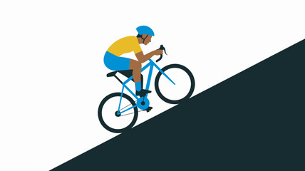 Fototapeta premium Cyclist riding a blue road bike on a downward slope