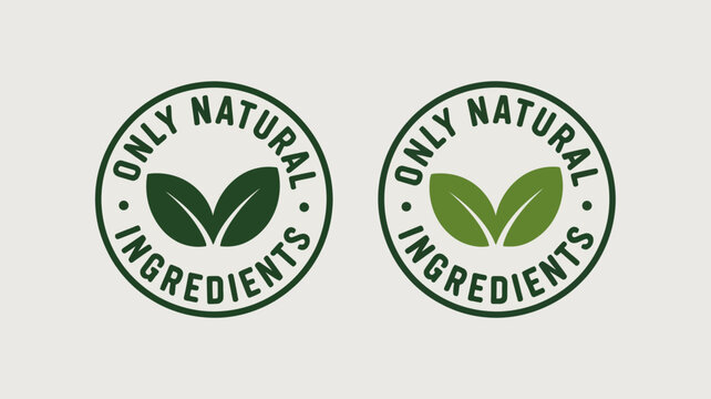 Only natural ingredients badge with leaf symbol in two color variations