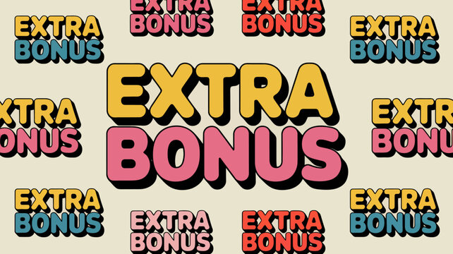Bold colorful extra bonus text design with retro style neon effect