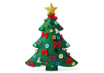 Obraz premium Decorative christmas tree adorned with colorful buttons and bows