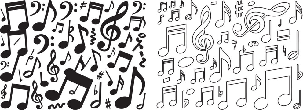 Collection of black and white musical notes
