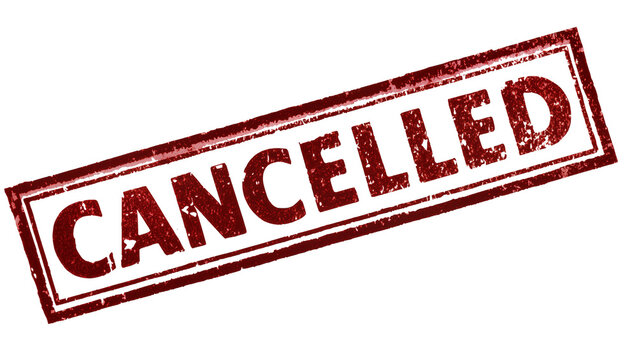 Red ink stamp with word CANCELLED