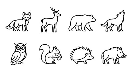Fototapeta premium Forest animal icons, portraying a collection of wildlife symbols for nature, ecology, and outdoor concepts