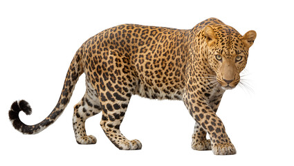 Fototapeta premium Leopard walking with spotted fur and long tail