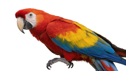Fototapeta premium Scarlet Macaw parrot with vibrant red yellow, and blue feathers