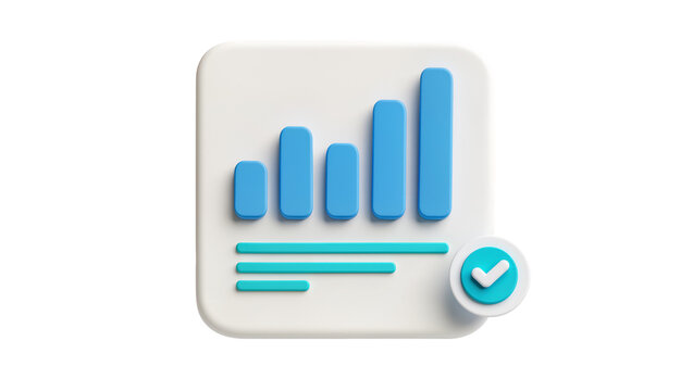 3D bar chart with checkmark icon and progress lines