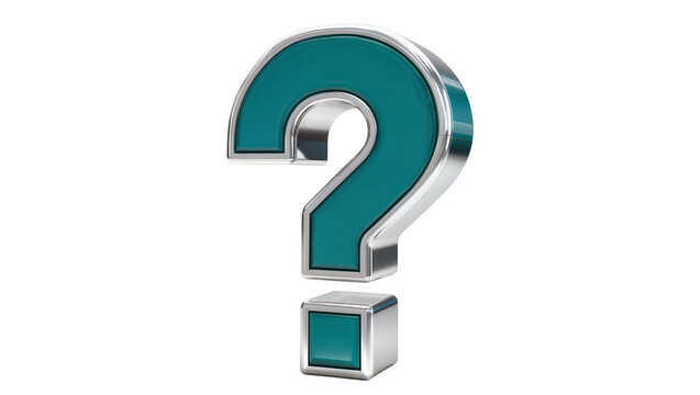 Teal and silver 3D question mark symbol