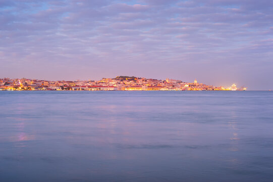 Skyline cityscape dusk river Lisbon
