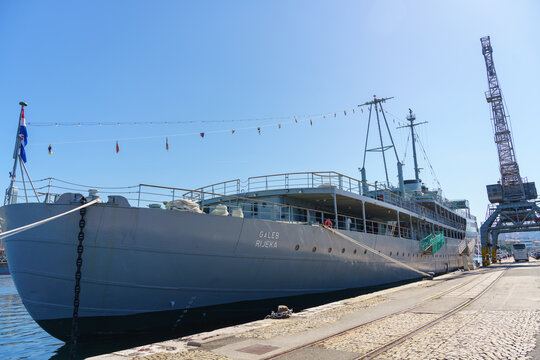 Rijeka, Croatia - June 7, 2026: view of the historic ship Galeb moored in Rijeka, Croatia. Details of the vessel&rsquo;s steel structure and maritime heritage reflect its importance in regional history