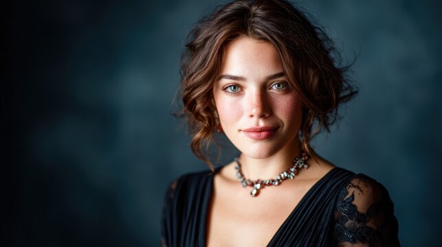 This artistic close-up of a young woman with captivating eyes and beautiful jewelry highlights elegance and refinement, embodying both beauty and personality in a deep gaze.